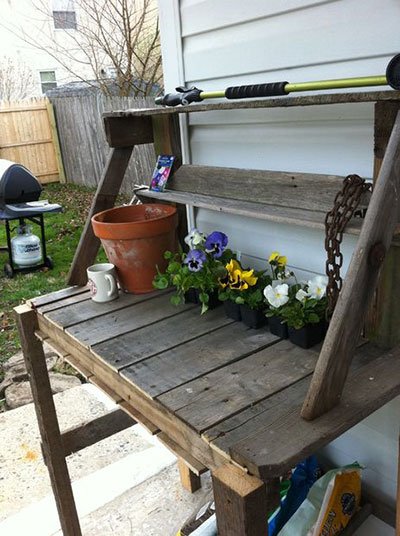 升级回收的托盘盆栽长凳